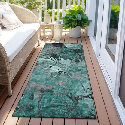 Machine Washable Indoor/ Outdoor Modern Floral Chantille Rug