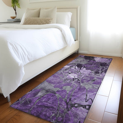Machine Washable Indoor/ Outdoor Modern Floral Chantille Rug