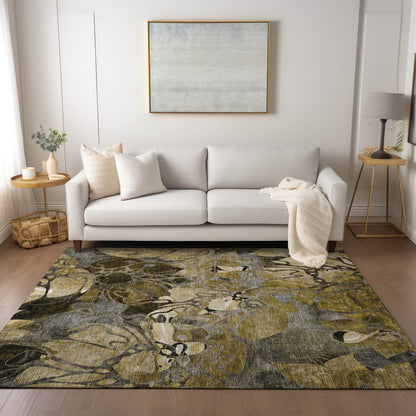 Machine Washable Indoor/ Outdoor Modern Floral Chantille Rug