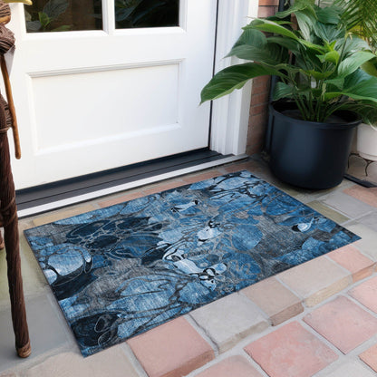 Machine Washable Indoor/ Outdoor Modern Floral Chantille Rug
