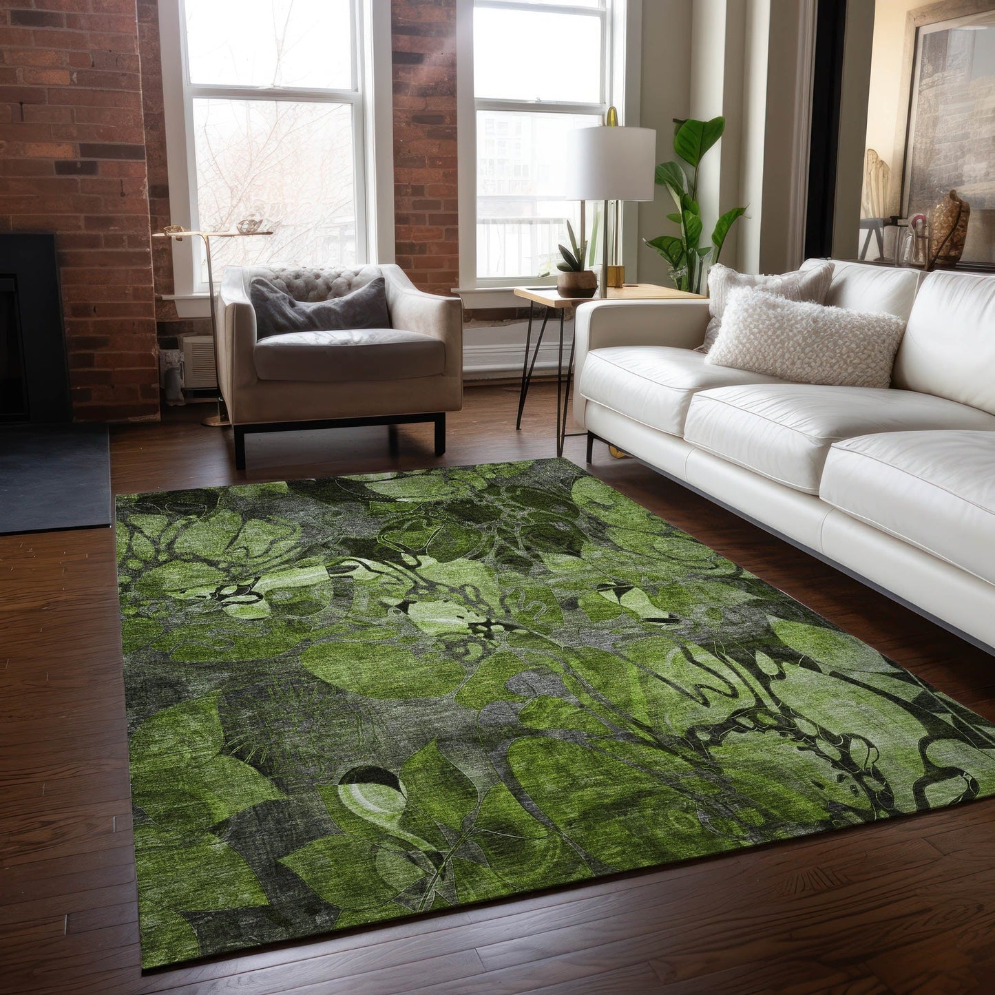 Machine Washable Indoor/ Outdoor Modern Floral Chantille Rug