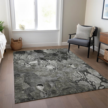Machine Washable Indoor/ Outdoor Modern Floral Chantille Rug