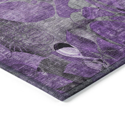 Machine Washable Indoor/ Outdoor Modern Floral Chantille Rug