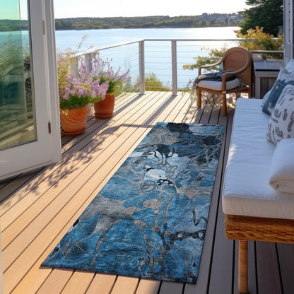 Machine Washable Indoor/ Outdoor Modern Floral Chantille Rug