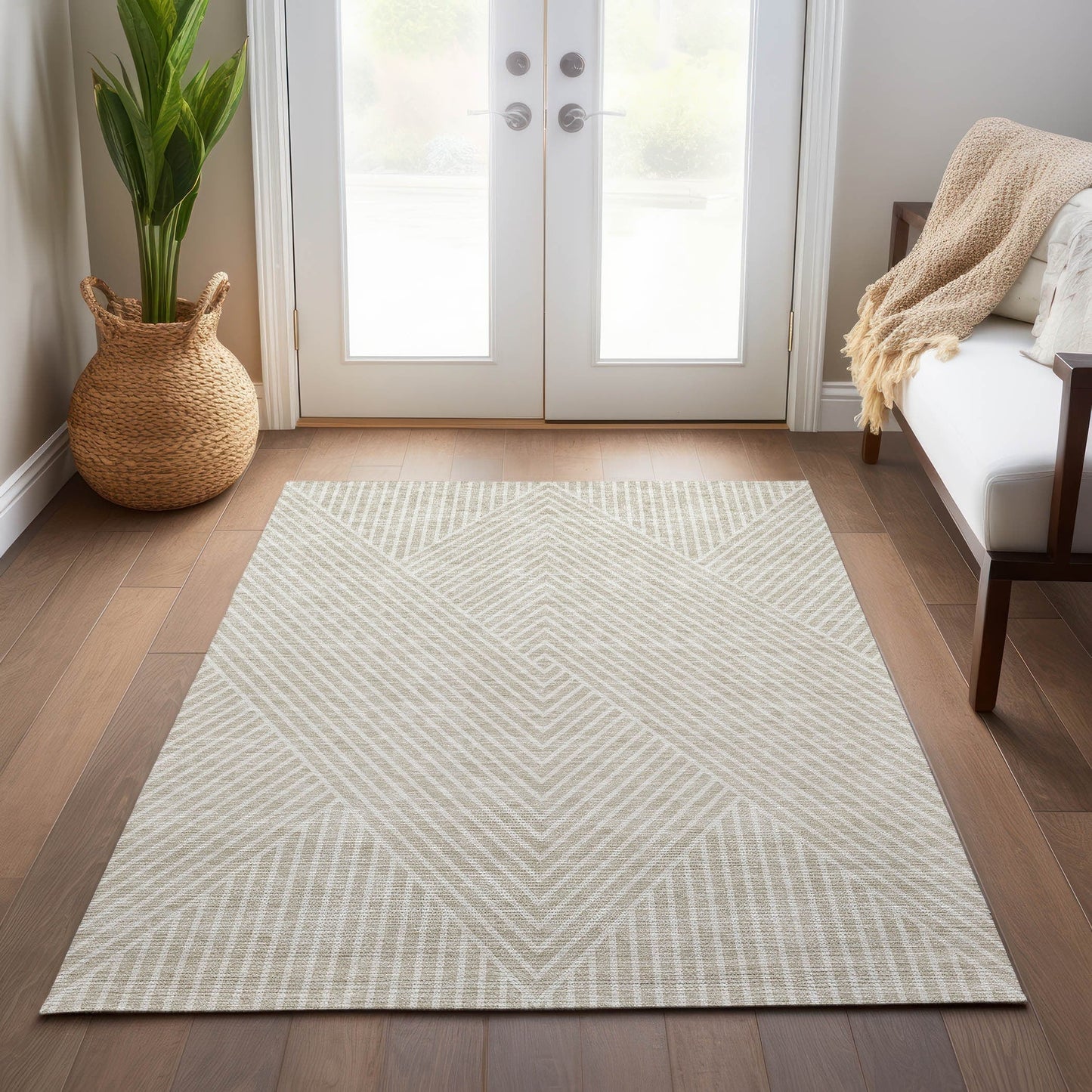 Machine Washable Indoor/ Outdoor Modern Geo Chantille Rug
