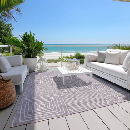 Machine Washable Indoor/ Outdoor Modern Mosaic Chantille Rug