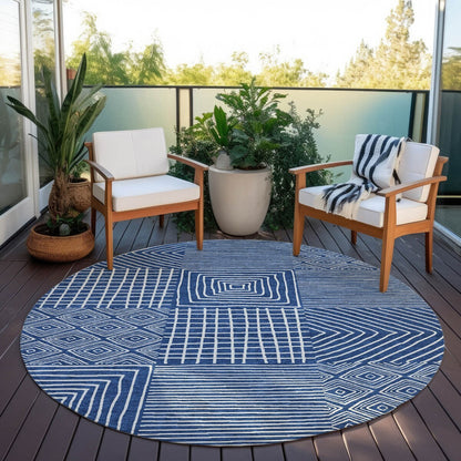 Machine Washable Indoor/ Outdoor Modern Mosaic Chantille Rug