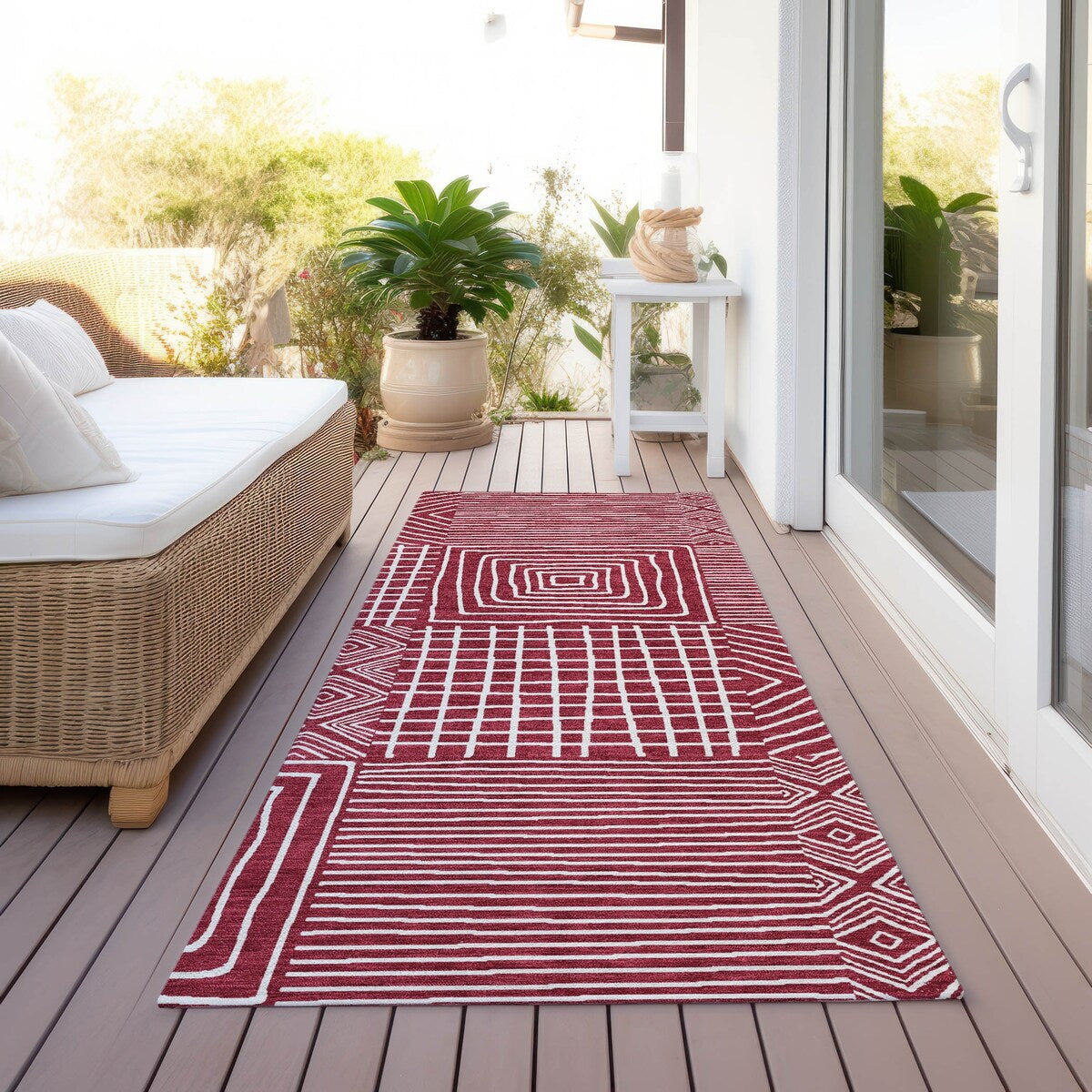 Machine Washable Indoor/ Outdoor Modern Mosaic Chantille Rug