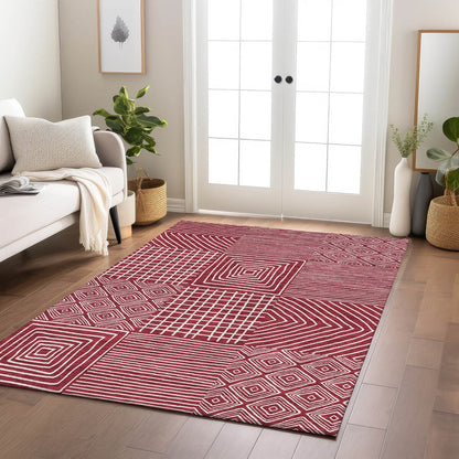 Machine Washable Indoor/ Outdoor Modern Mosaic Chantille Rug