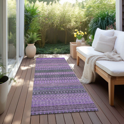Machine Washable Indoor/ Outdoor Moroccan Stripes Chantille Rug