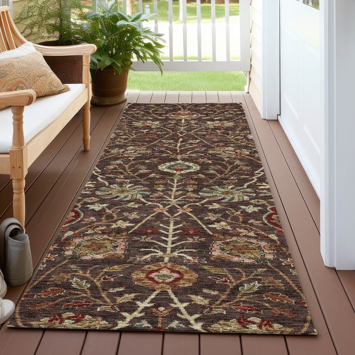 Machine Washable Indoor/ Outdoor Traditional Kashan Chantille Rug