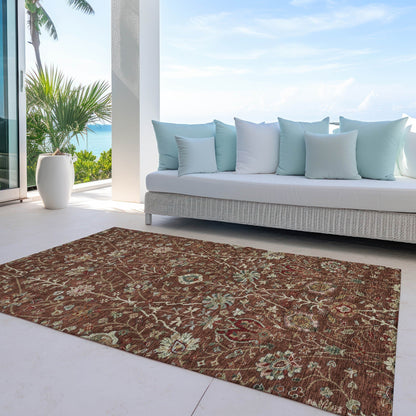 Machine Washable Indoor/ Outdoor Traditional Kashan Chantille Rug