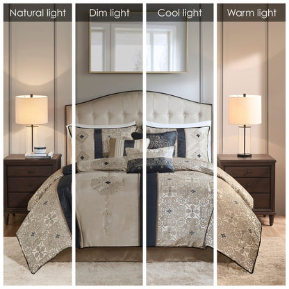 Madison Park Blaine 7 Piece Jacquard Comforter Set with Throw Pillows