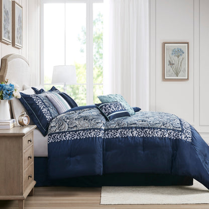 Madison Park Elaine Navy 7 Piece Jacquard Comforter Set