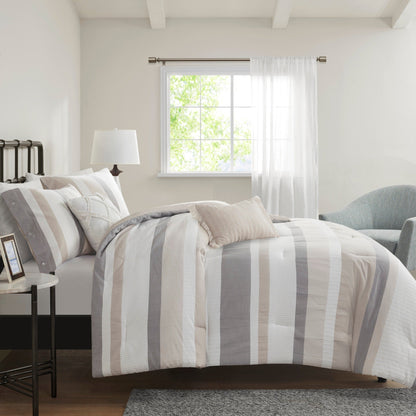 Madison Park Levi Blue/ Natural 5 Piece Jacquard Comforter Set