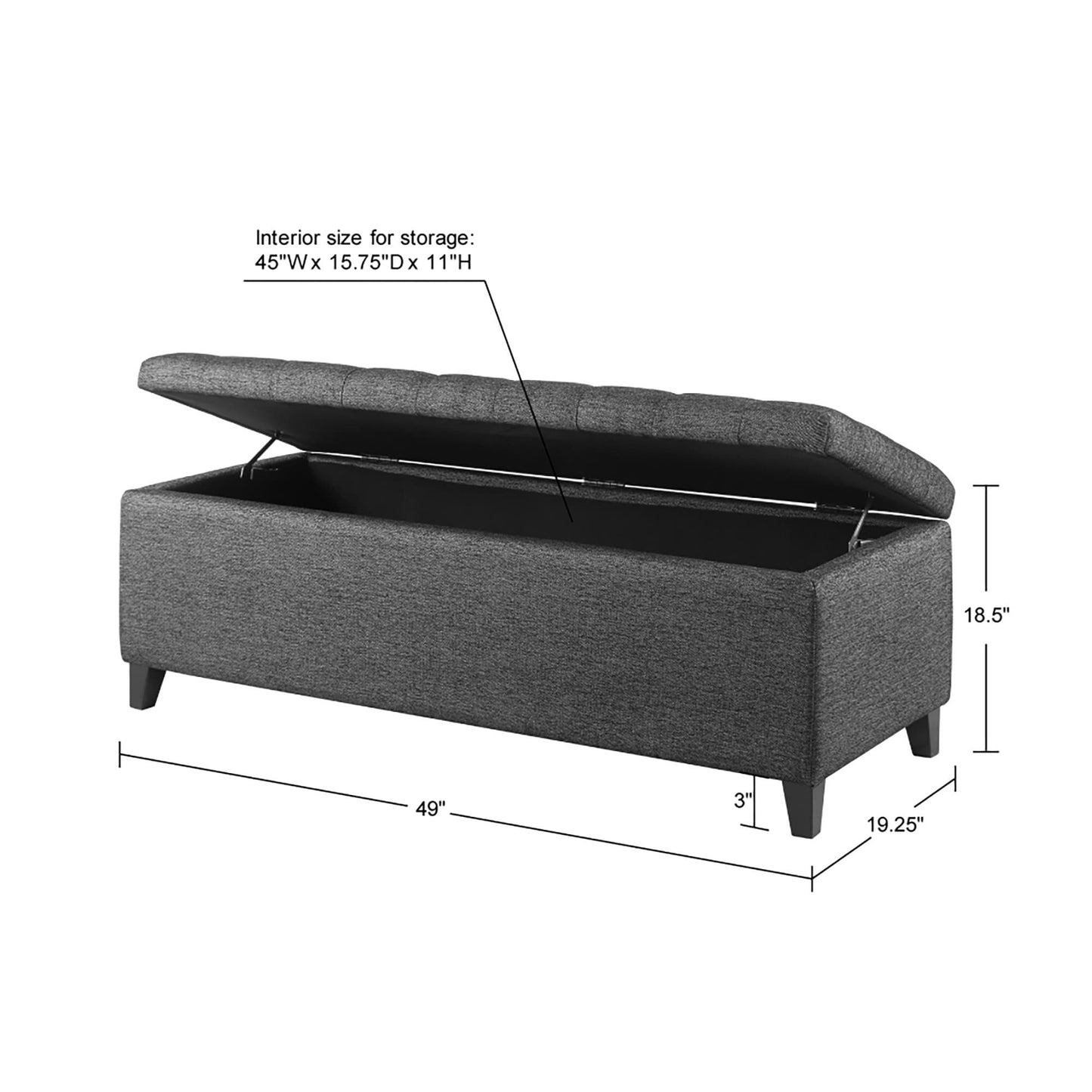 Banc de rangement rembourré à plateau capitonné Sasha de Madison Park