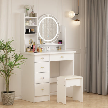 Ensemble coiffeuse avec miroir tactile et tabouret