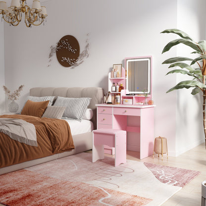 Coiffeuse avec table et tabouret, miroir et éclairage LED