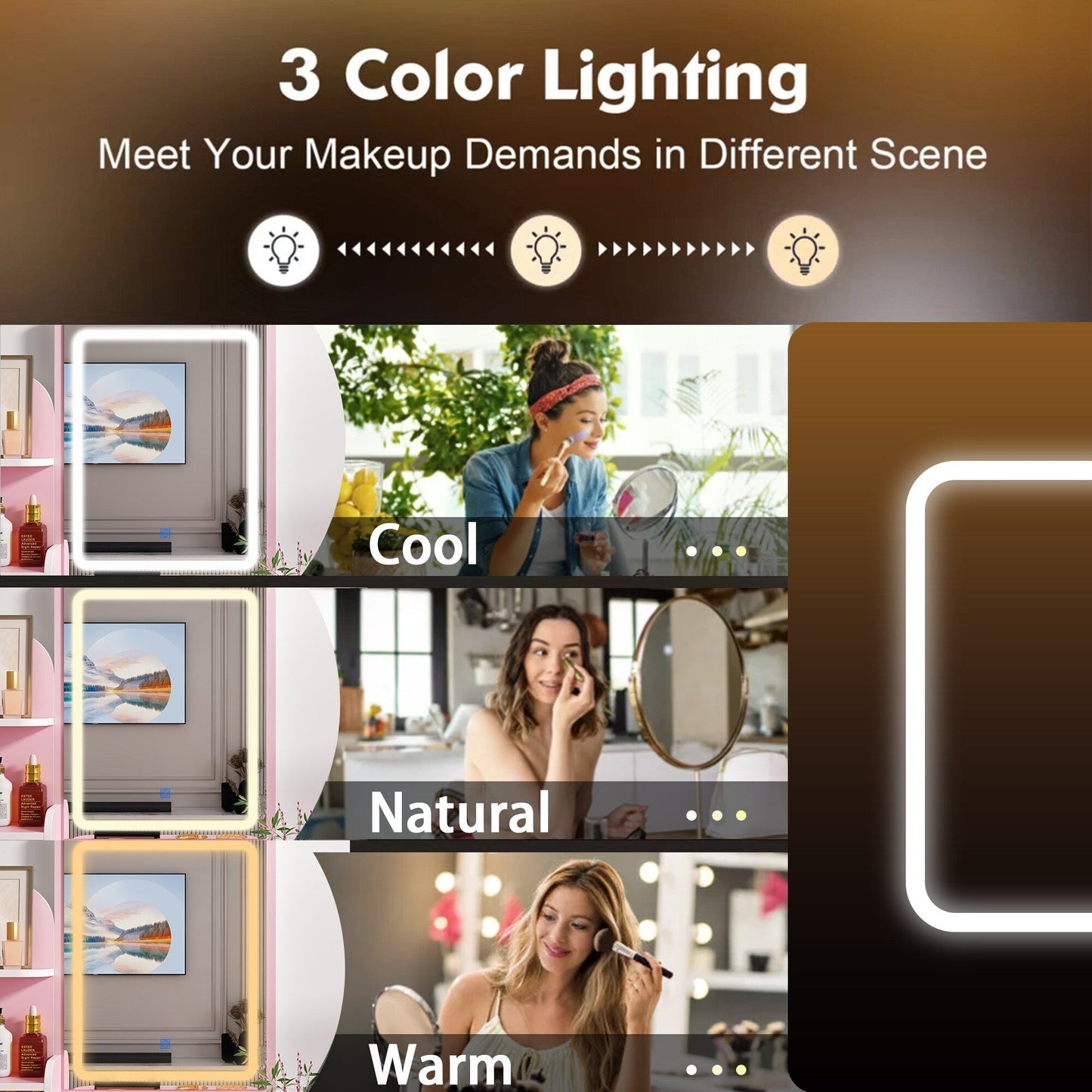 Coiffeuse avec table et tabouret, miroir et éclairage LED