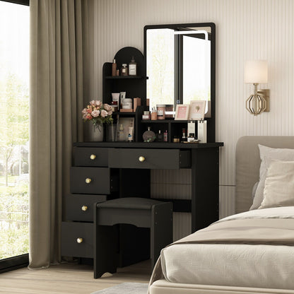 Coiffeuse avec table et tabouret, miroir et éclairage LED