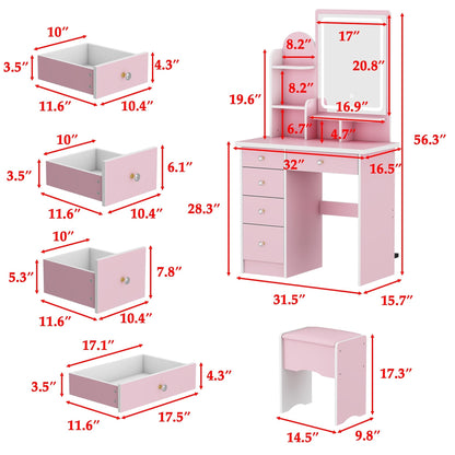Coiffeuse avec table et tabouret, miroir et éclairage LED