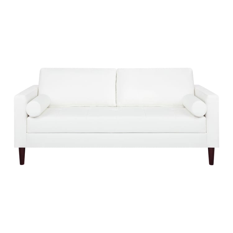 Canapé moderne en cuir véritable avec pieds en bois et coussin traversin supplémentaire