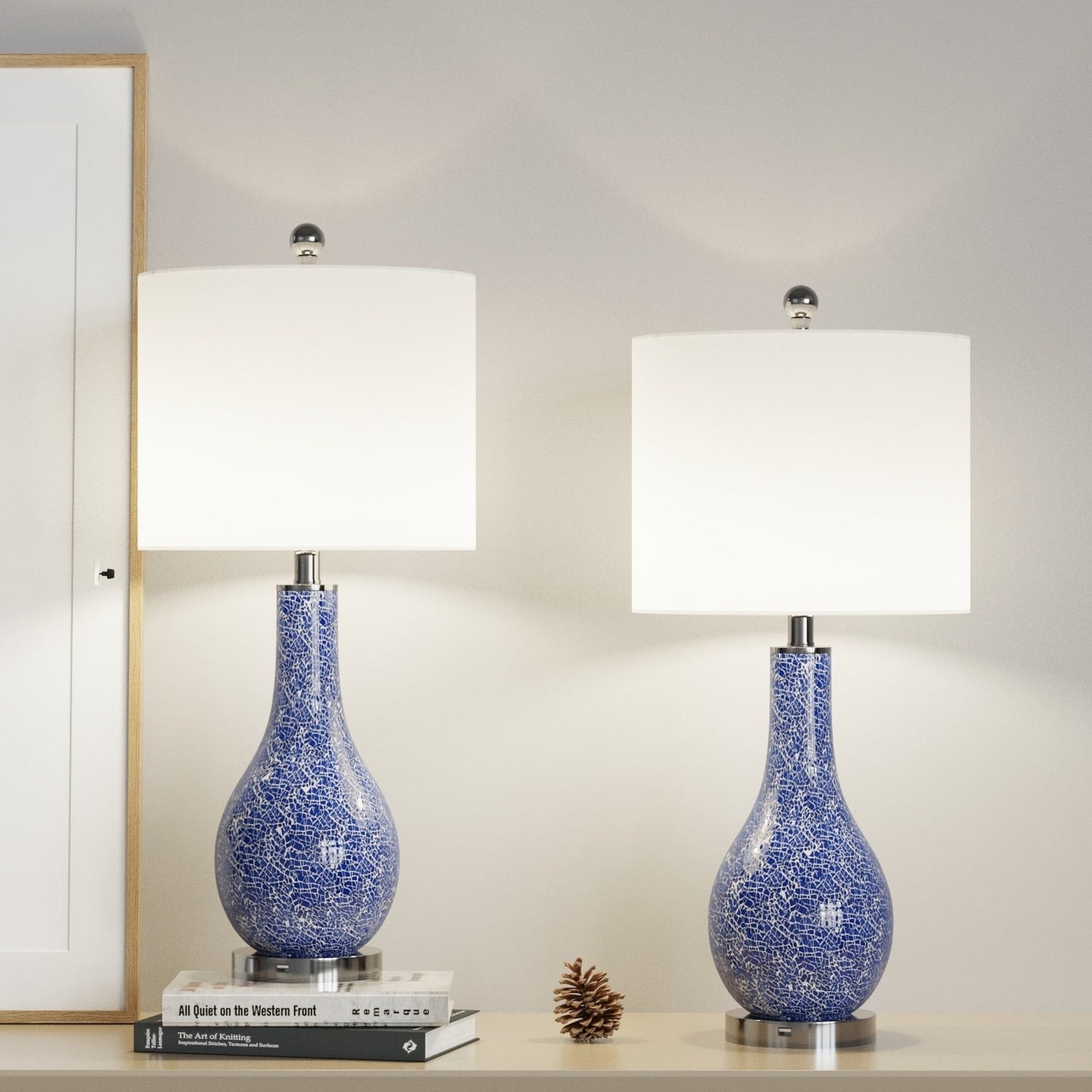 25.25 Glass Table Lamp Set with USB (Set of 2)