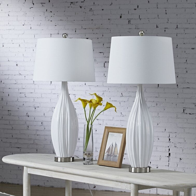 Lot de 2 lampes de table standard en porcelaine blanche (lot de 2)