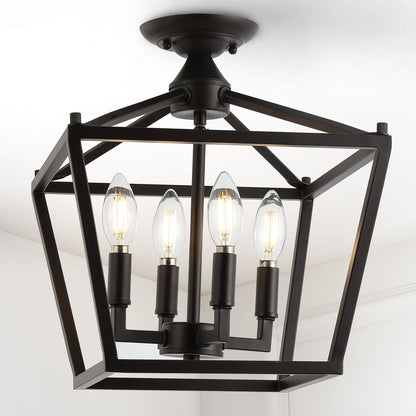 Milton Mini Lantern 4-Light Iron Modern Farmhouse LED Flush Mount, by JONATHAN Y