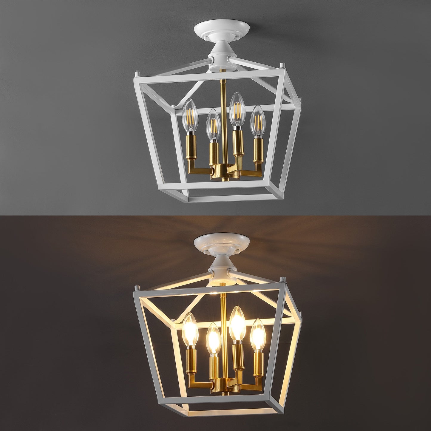 Milton Mini Lantern 4-Light Iron Modern Farmhouse LED Flush Mount, by JONATHAN Y