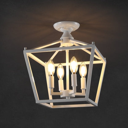 Milton Mini Lantern 4-Light Iron Modern Farmhouse LED Flush Mount, by JONATHAN Y
