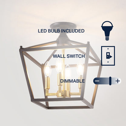 Milton Mini Lantern 4-Light Iron Modern Farmhouse LED Flush Mount, by JONATHAN Y