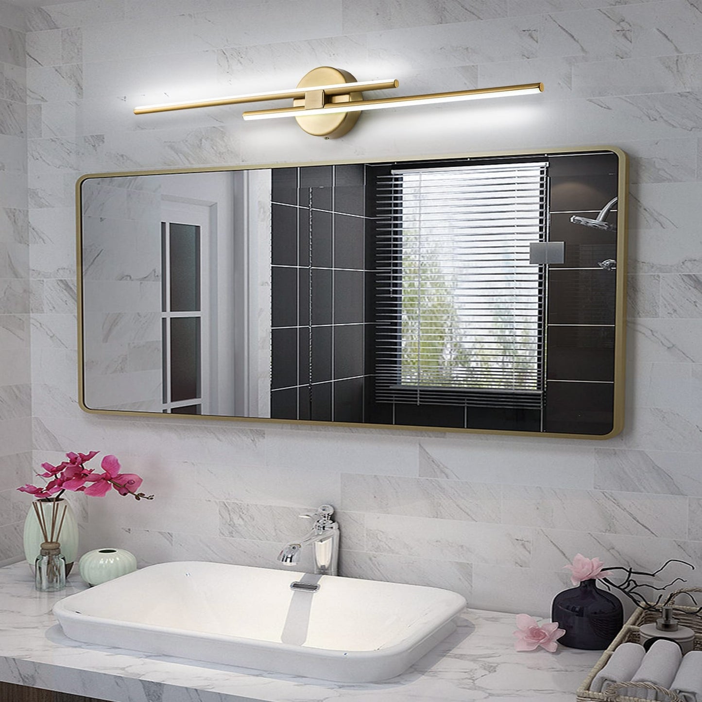 Minimalist 2-Light Dimmable LED Vanity Light Linear Metal Wall Sconce