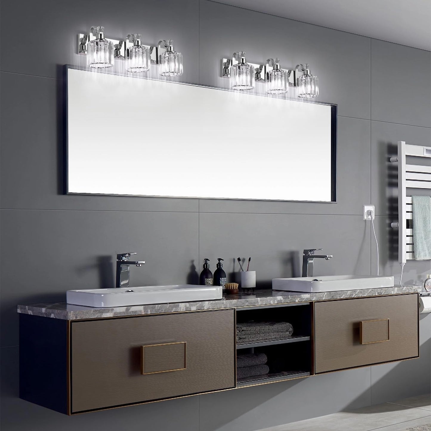 Modern Crystal Bathroom Vanity Lights Dimmable Wall Sconces