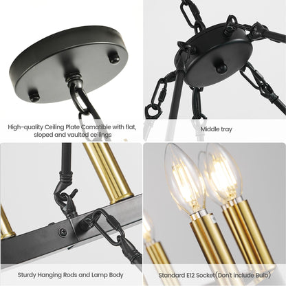 Lustre de ferme moderne à 2 niveaux, lustre rond en forme de roue de chariot, grand plafonnier haut.