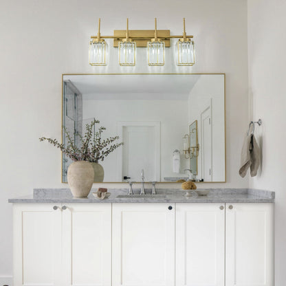 Applique murale moderne dorée à intensité variable, style cylindre glamour pour salle de bain, en cristal, pour meuble-lavabo