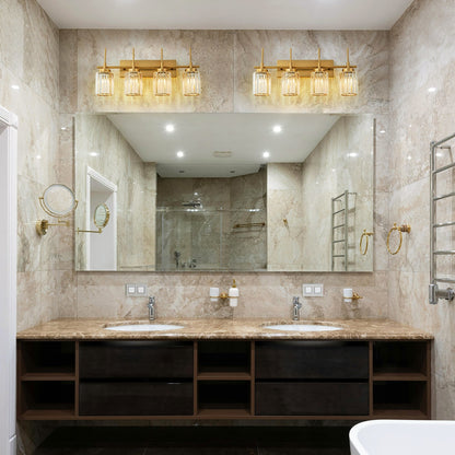 Applique murale moderne dorée à intensité variable, style cylindre glamour pour salle de bain, en cristal, pour meuble-lavabo