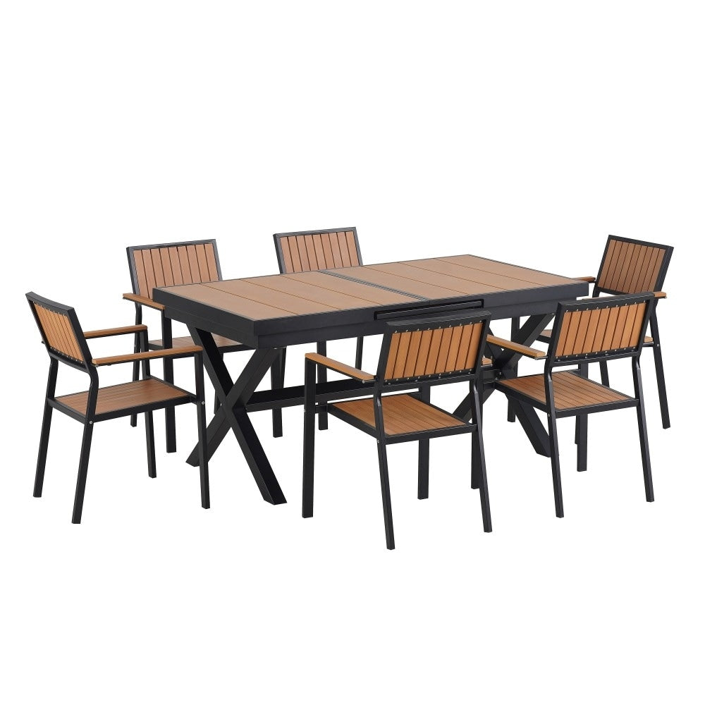 Ensemble de salle à manger d'extérieur moderne de 7 pièces avec six chaises et une table extensible pour patio