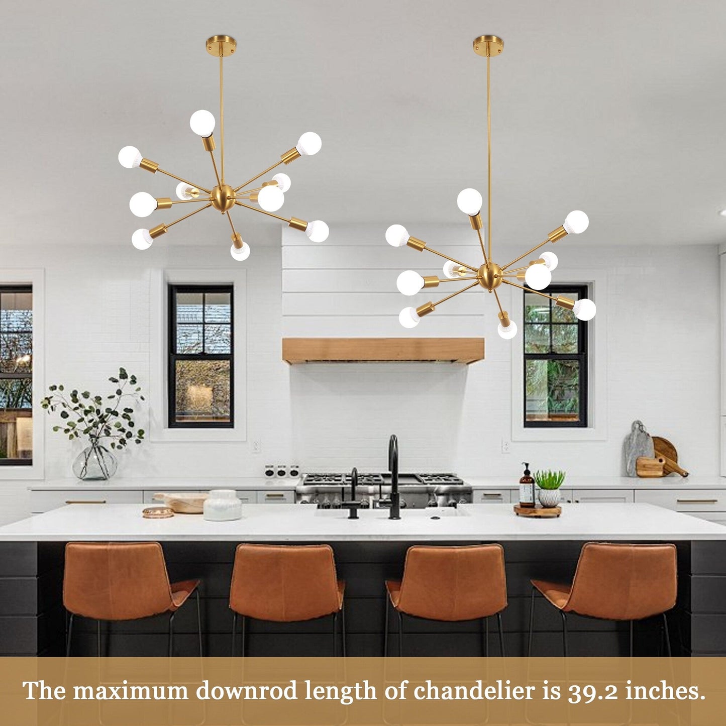 Modern Sputnik Chandelier 10-Light Adjustable Ceiling Light Fixture for Kitchen Dining Room Living Room Bedroom - N/A