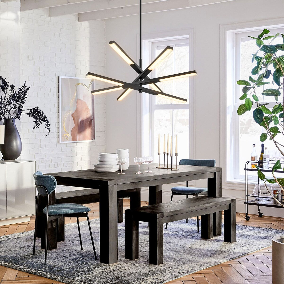 Modern Tiered Linear Sputnik Chandelier Warm Light 3000K Integrated LED Chandelier