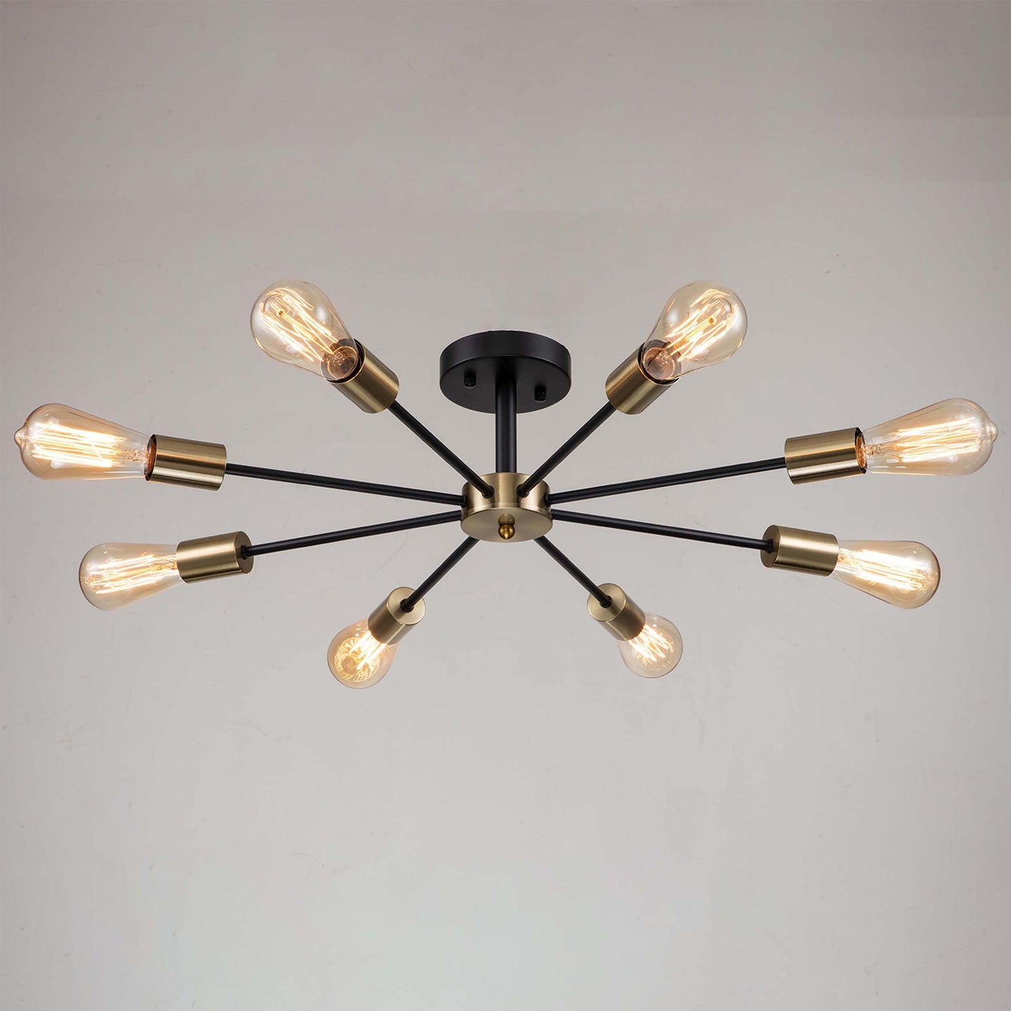 Black/ Gold Sputnik Semi Flush Mount Lamp Close to Ceiling Light Fixture for Living Room/ Kitchen/ Office/ Bedroom/ Foyer