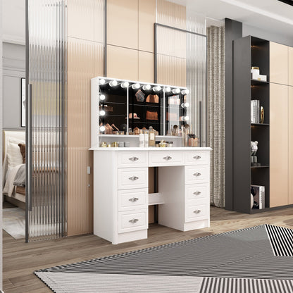 Miroir de maquillage pliable blanc moderne avec éclairage réglable - 40,2 x 54,1