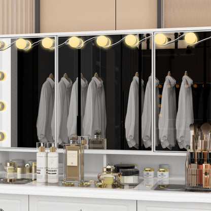 Miroir de maquillage pliable blanc moderne avec éclairage réglable - 40,2 x 54,1