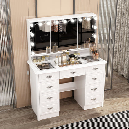 Miroir de maquillage pliable blanc moderne avec éclairage réglable - 40,2 x 54,1