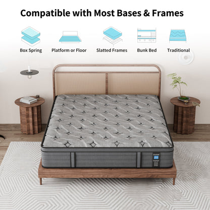 Matelas hybride Modland 14 pouces à plateau-coussin moyen, matelas à ressorts ensachés dans une boîte