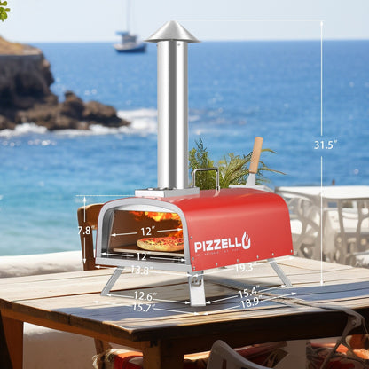 Four à pizza extérieur multi-combustible, machine à pizza cuite sur pierre avec brûleur à gaz et boîte à bois - 12 pouces