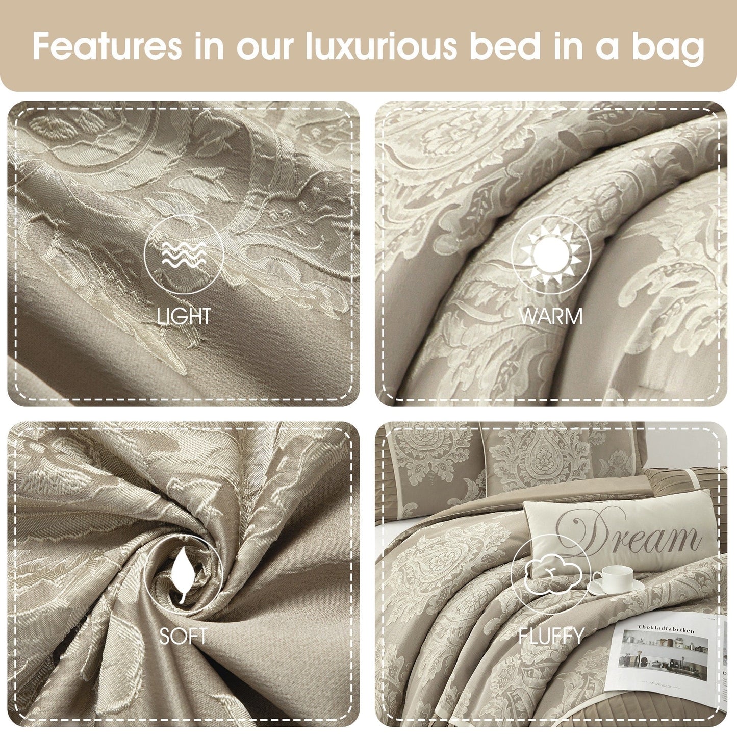 Ensemble de couette traditionnelle damassée Nanshing Tiana 7 pièces