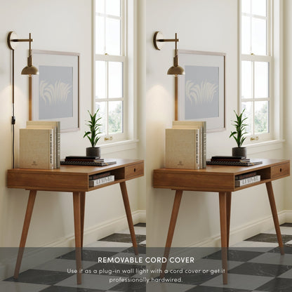 Nathan James Tamlin Wall Mounted Armed Sconce 1-Light Fixture with Plugin and On/Off Switch