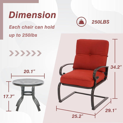 Ensemble bistrot d'extérieur 3 pièces Nista avec coussins et table basse, à ressorts en C, par Havenside Home