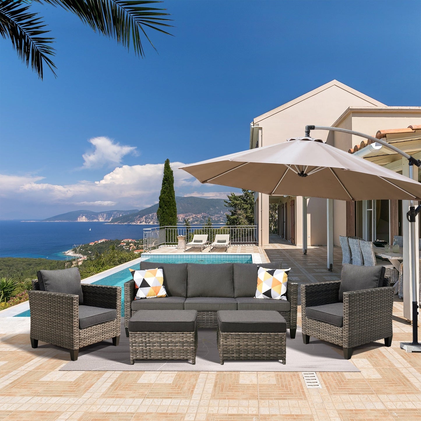 Ensemble de 5 sièges de jardin à dossier haut en osier OVIOS